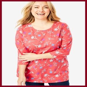 Three-Quarter Sleeve Plus Size T-Shirt